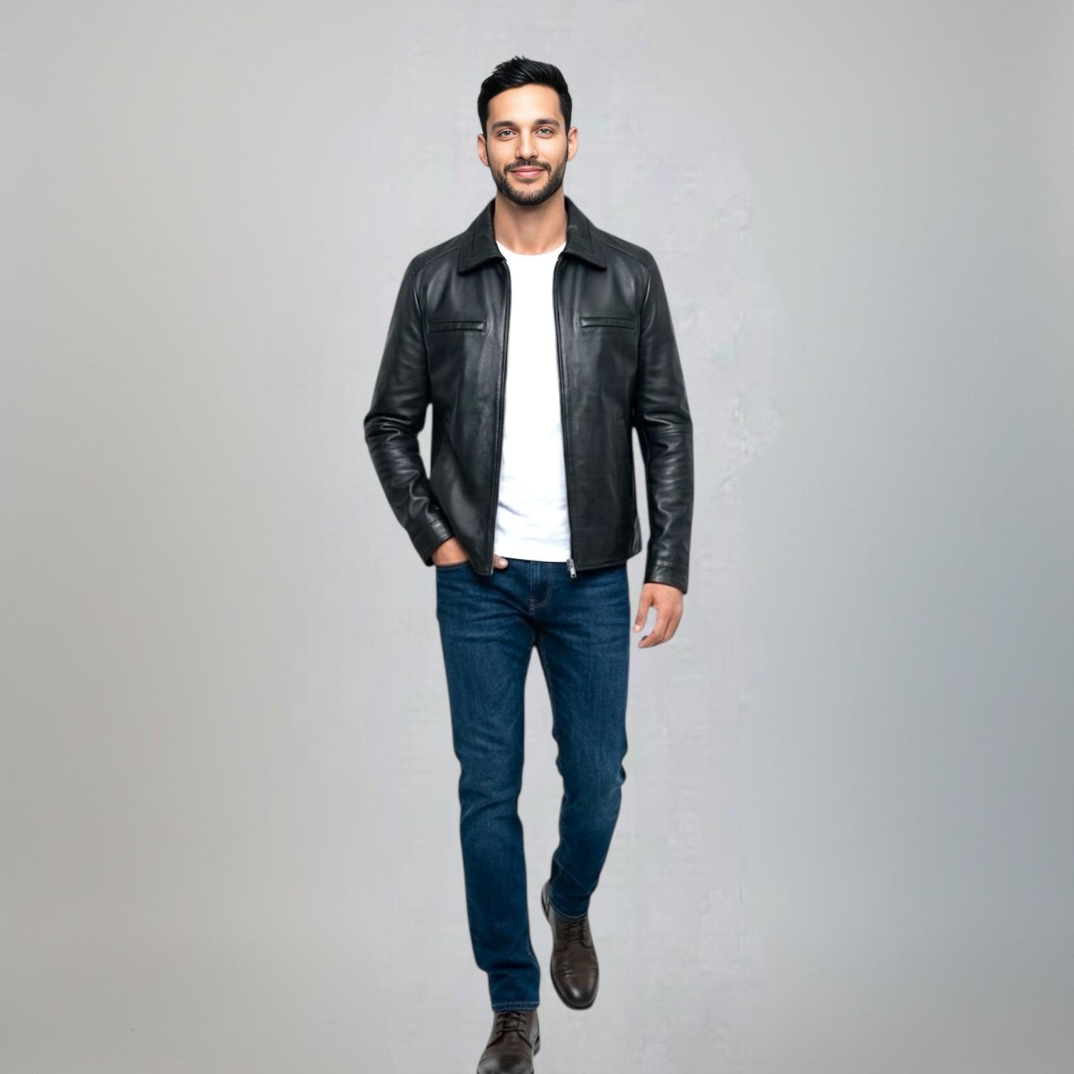 Black men's leather Jacket