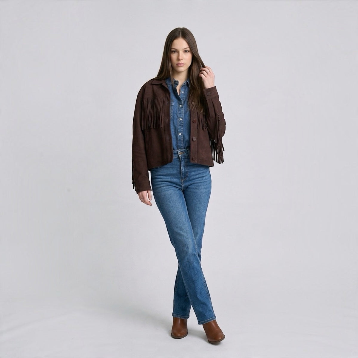Suede Fringe Shirt Jacket
