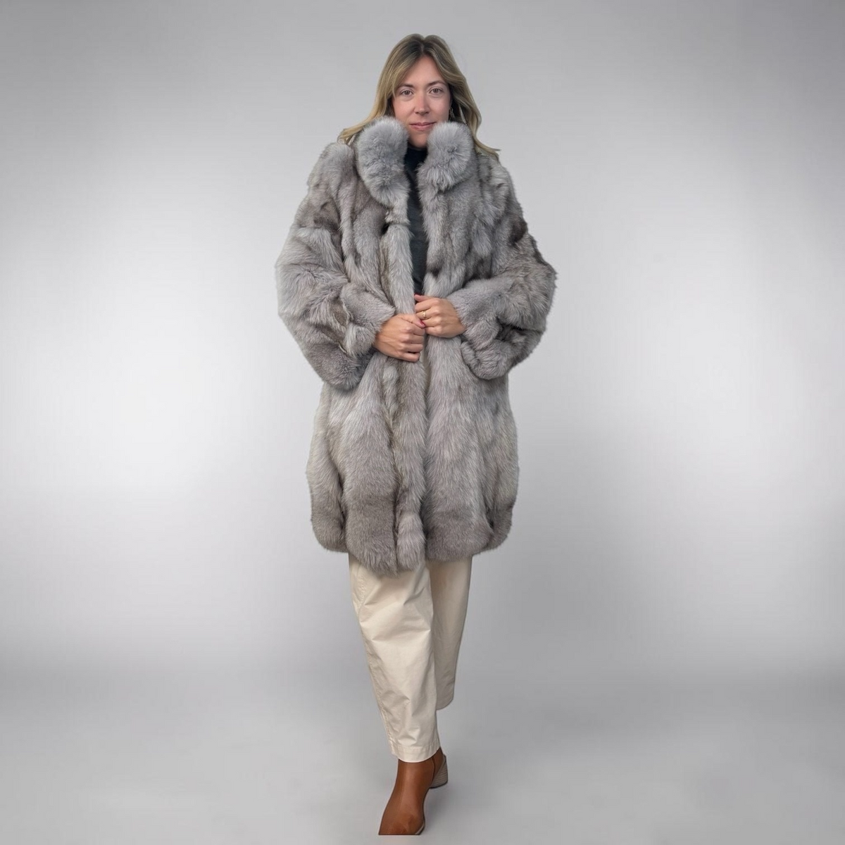Blue Fox Patchwork  7/8 Coat