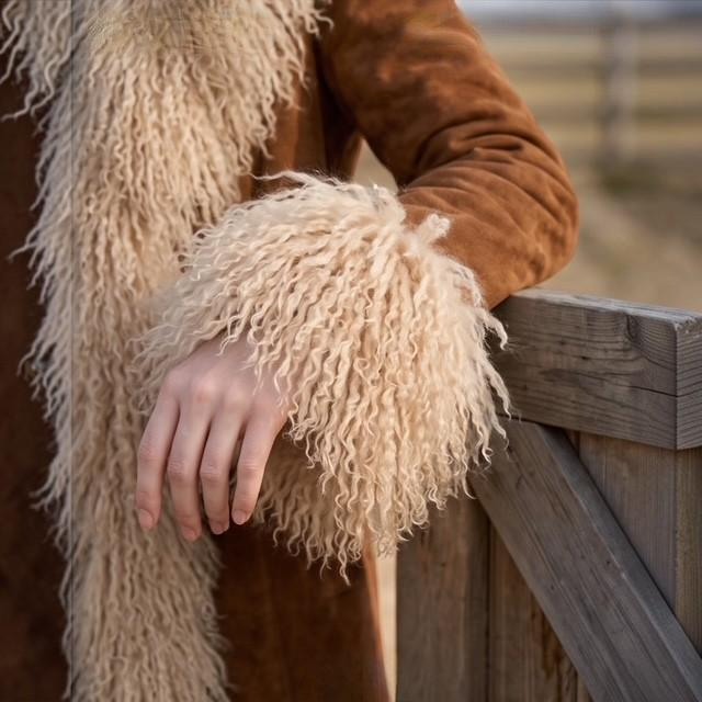 Suede Coat with Mongolian Lamb Trim