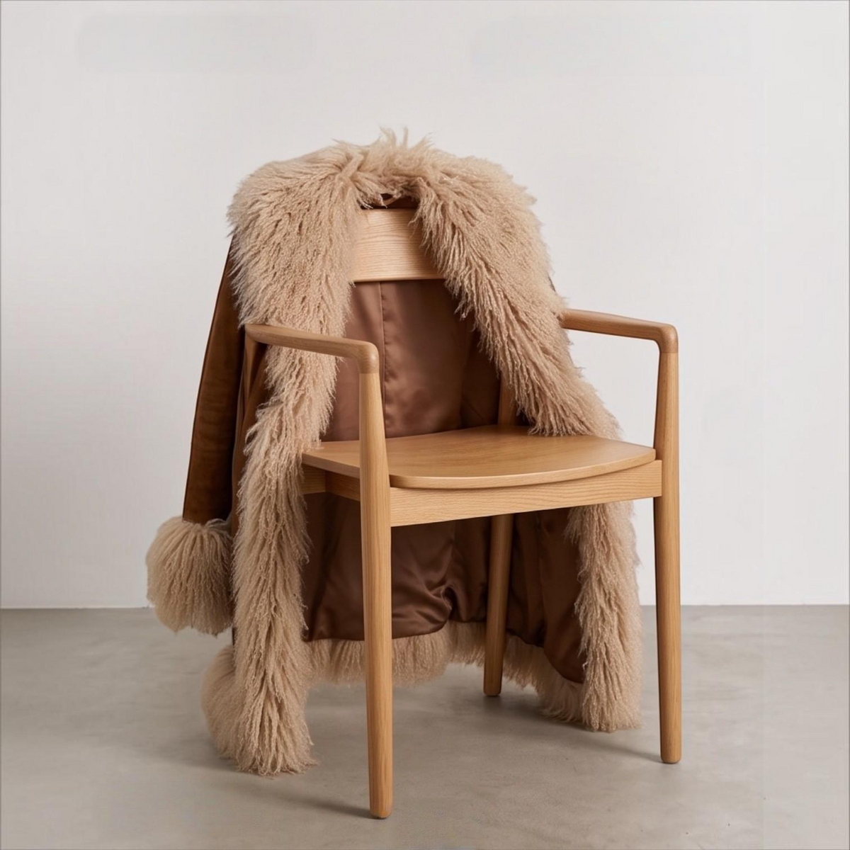 Suede Coat with Mongolian Lamb Trim