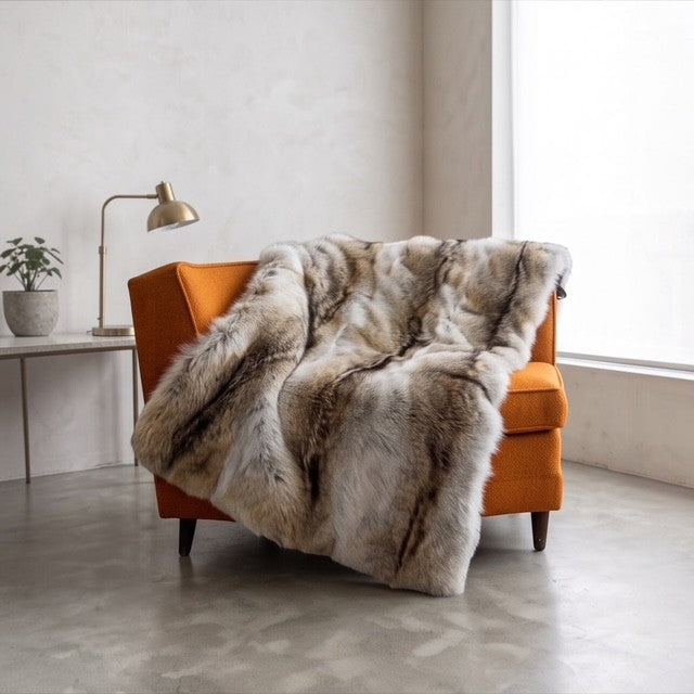 Luxurious Full Pelt Coyote Fur Blanket