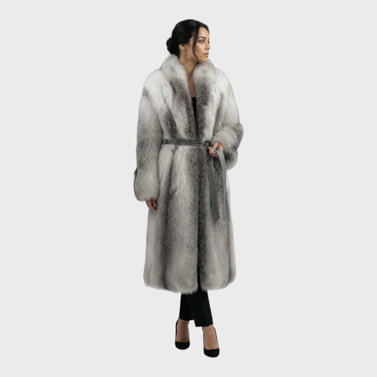 Natural Shadow Frost Full-Length Fox Fur Coat