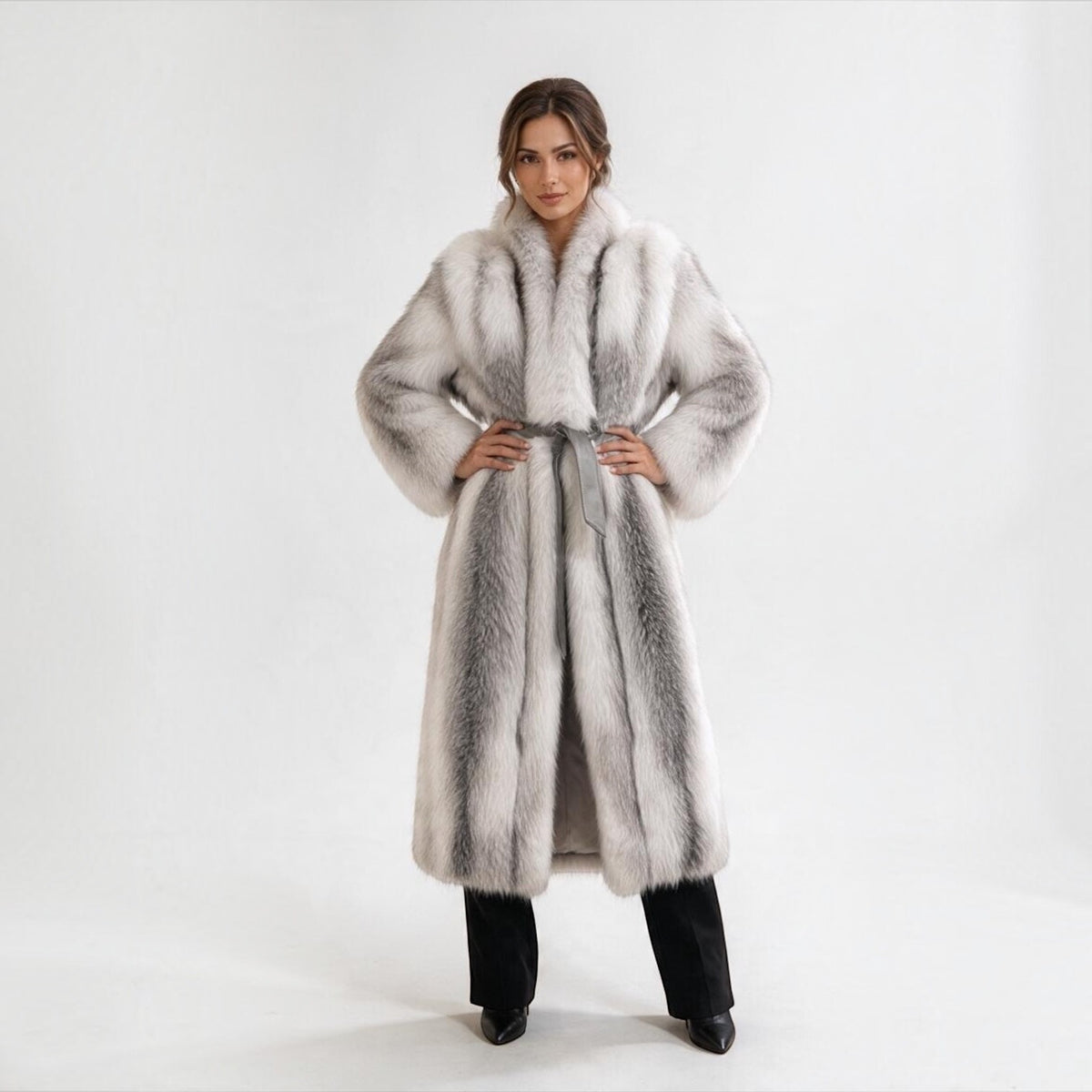 Natural Shadow Frost Full-Length Fox Fur Coat