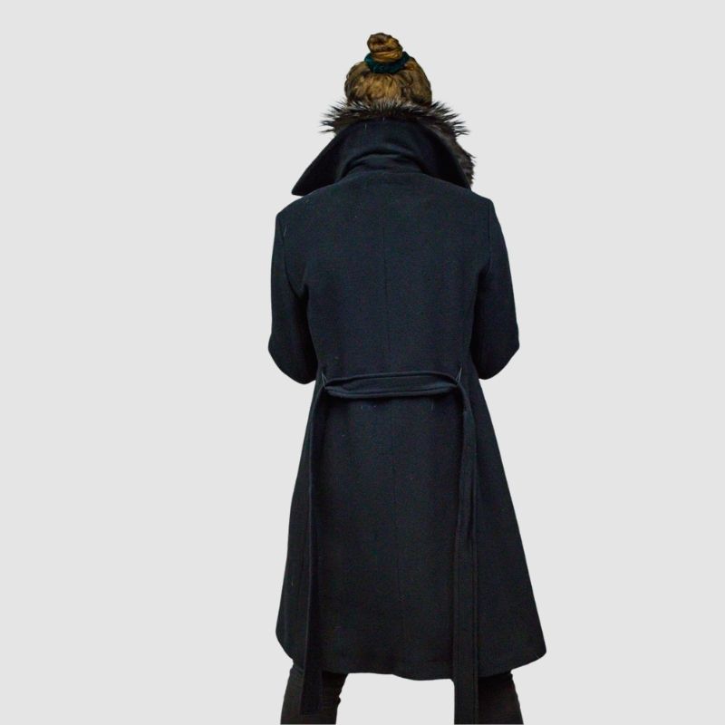 Baby Alpaca 7/8 Coat  with Detachable Fox Collar