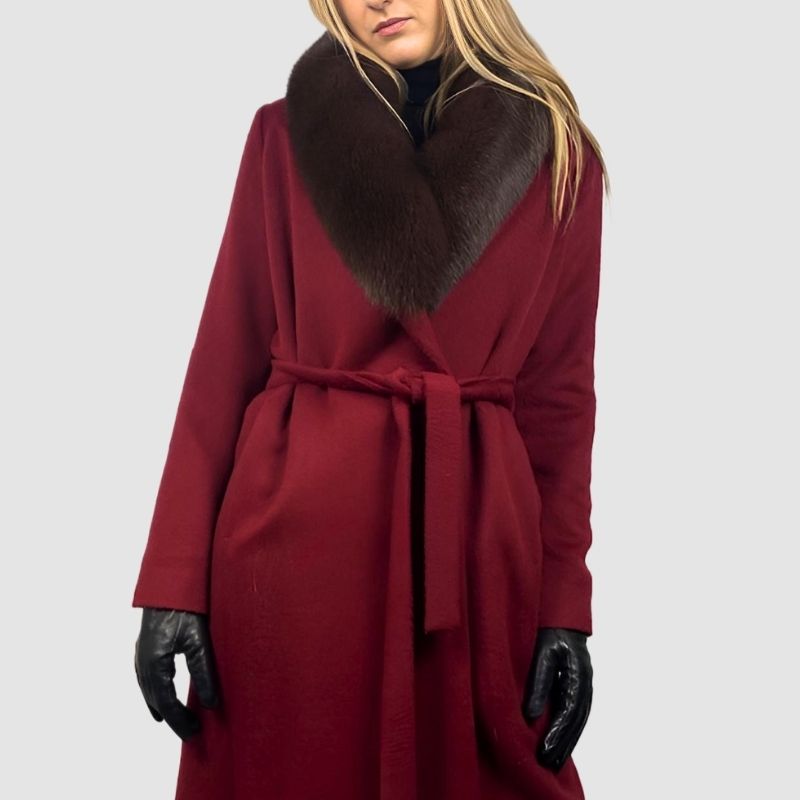 Baby Alpaca Wool Coat - Detachable Fox Collar