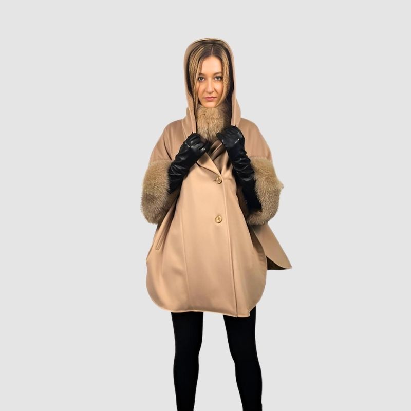 Beige Loro Piana Fine Wool Cape - Fox Trim