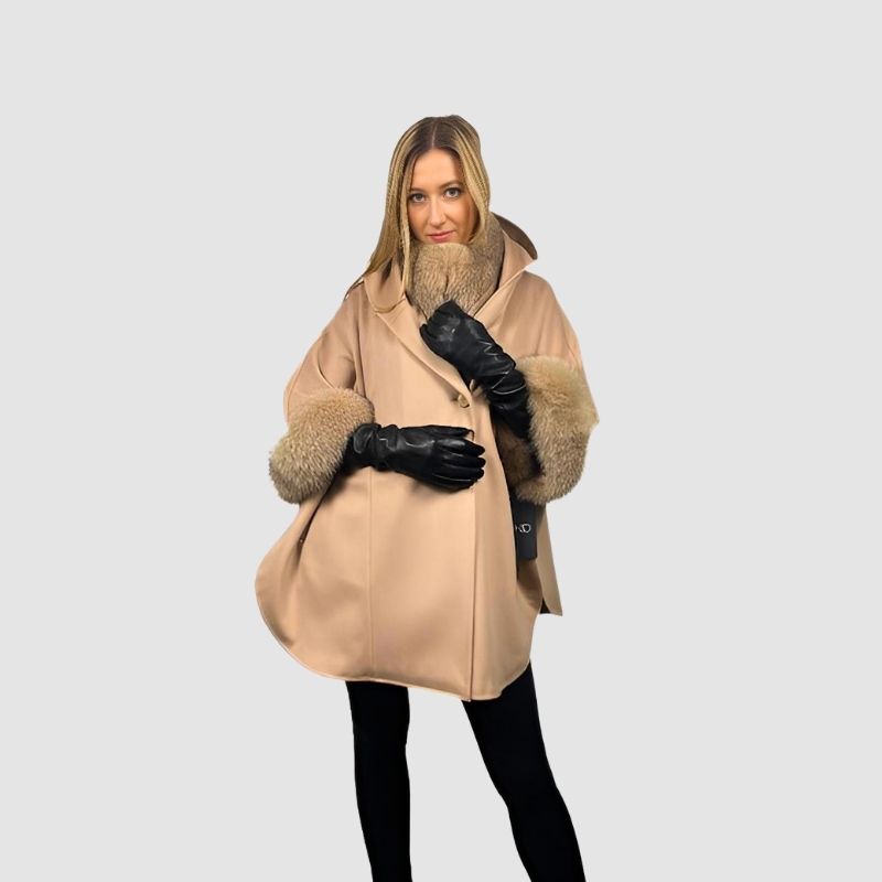 Beige Loro Piana Fine Wool Cape - Fox Trim