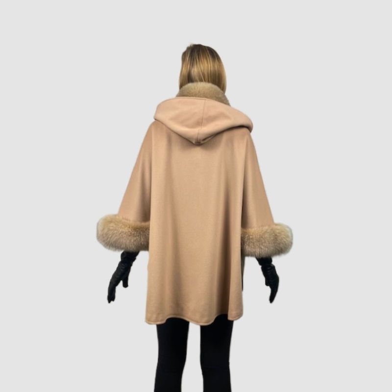 Beige Loro Piana Fine Wool Cape - Fox Trim