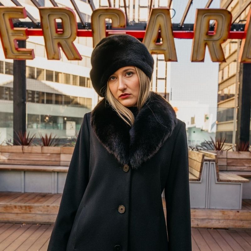 Black Mink Beret Style Hat