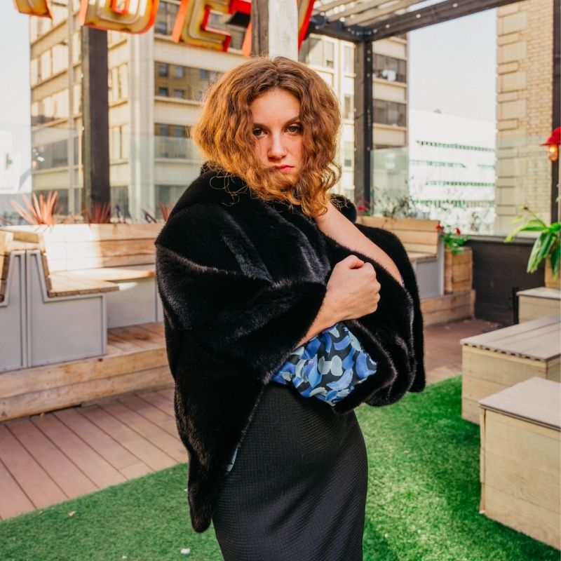 Black Mink Half Skin Diagonal Cape