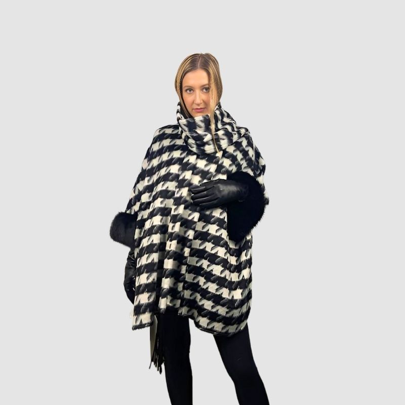 Black & White Fine Wool Cape