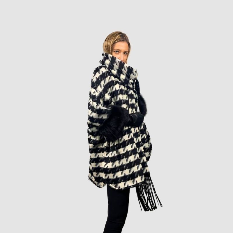 Black & White Fine Wool Cape