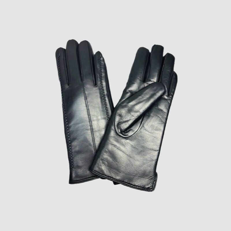 Black women's leather gloves lined with genuine sheepskin