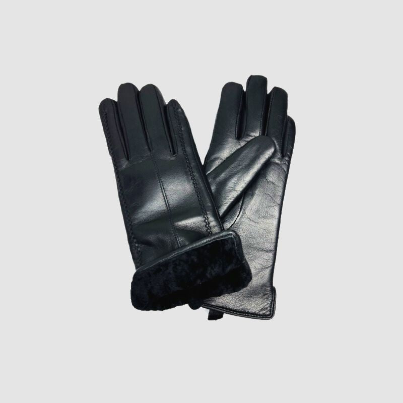 Black women's leather gloves lined with genuine sheepskin