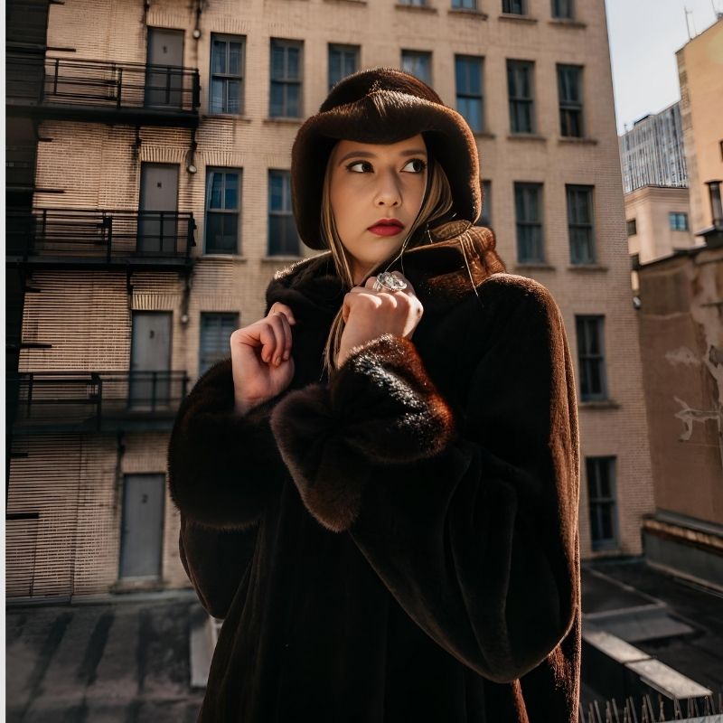 Brown Dyed Sheared Long Mink Coat - Mahogany Mink Collar & Cuffs