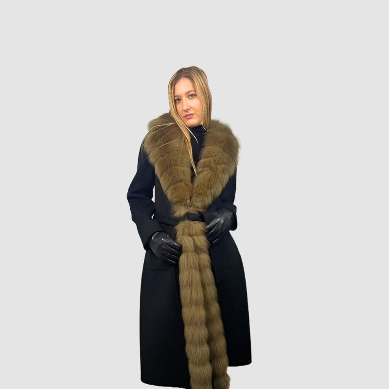 Fine Wool Coat - Sable Dyed Fox Trim