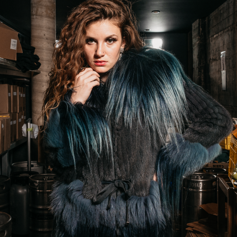 Grey Blue Mink Jacket - Fox & Goat Trim
