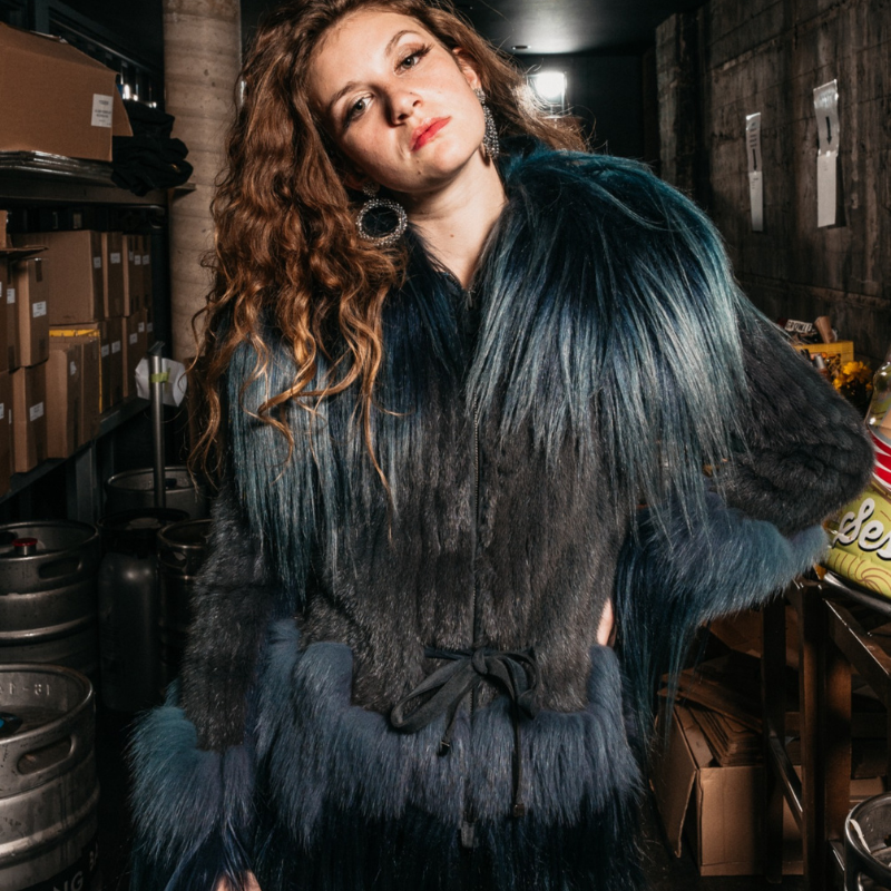 Grey Blue Mink Jacket - Fox & Goat Trim