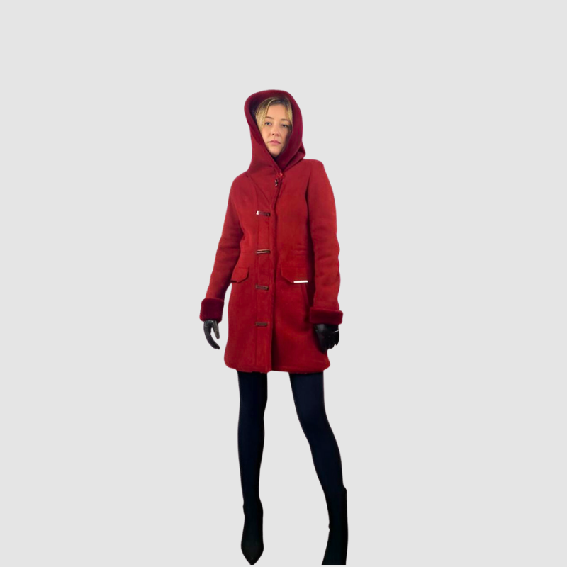 Hooded Shearling Jacket Cherry Suede