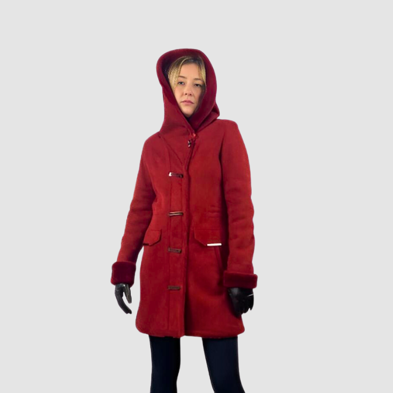 Hooded Shearling Jacket Cherry Suede