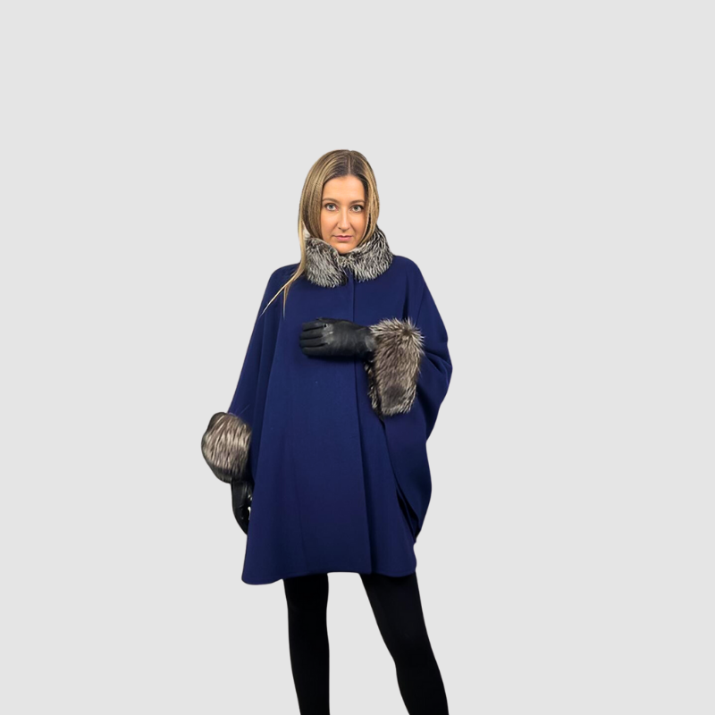 Italian Angora Wool Cape -Fox Trim