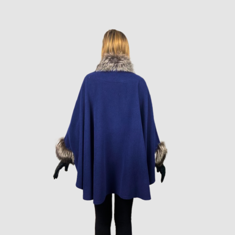 Italian Angora Wool Cape -Fox Trim