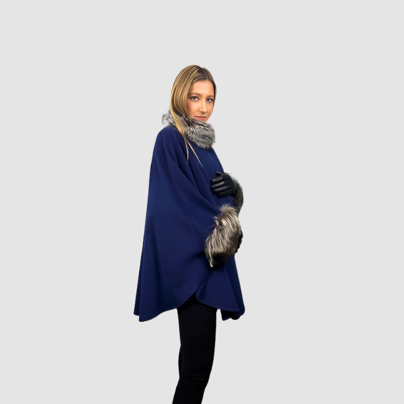 Italian Angora Wool Cape -Fox Trim