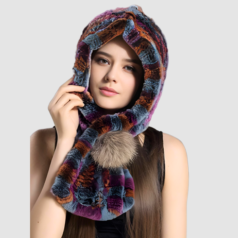 Knit Rex Hood/Scarf with Fur Pompom
