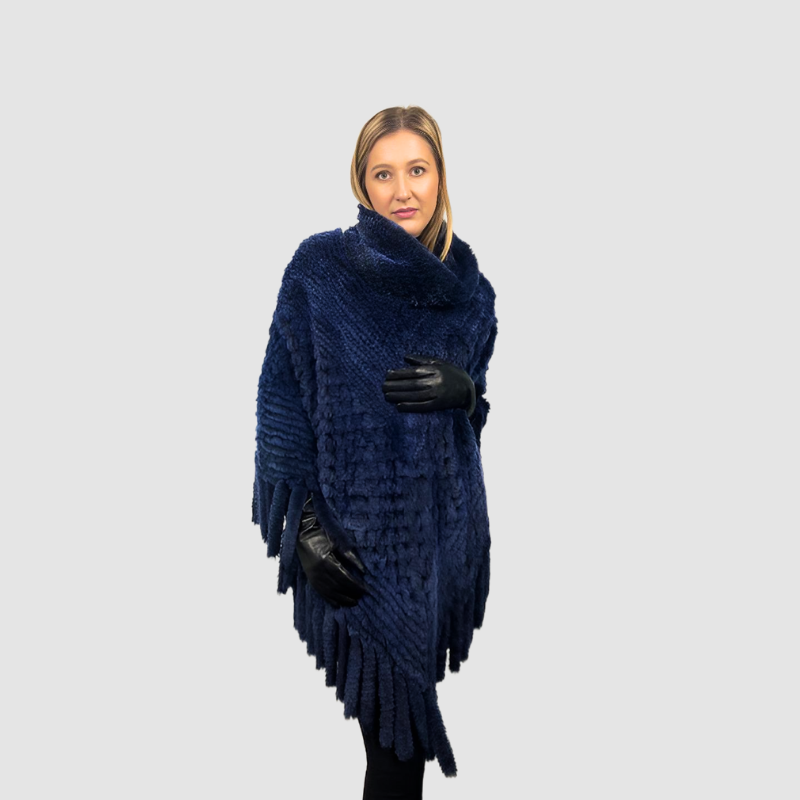 Knitted Rex Rabbit Poncho Dyed Blue