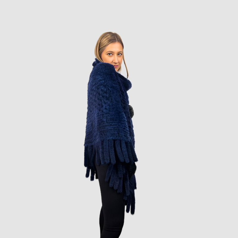 Knitted Rex Rabbit Poncho Dyed Blue