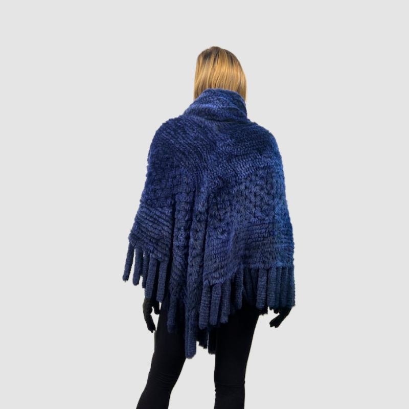 Knitted Rex Rabbit Poncho Dyed Blue