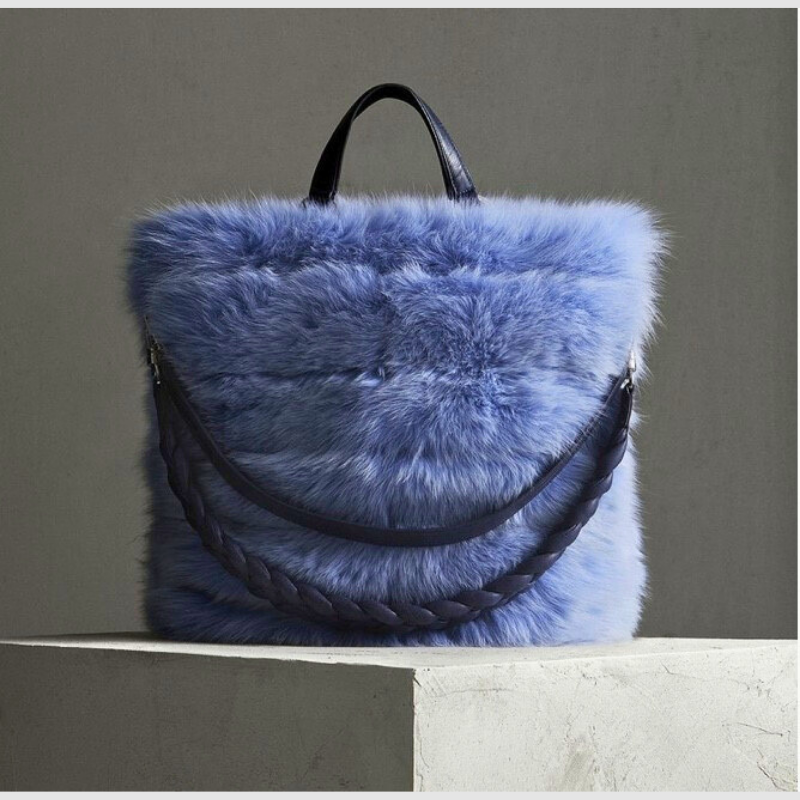 Light Blue Dyed Fox Luxe Bag