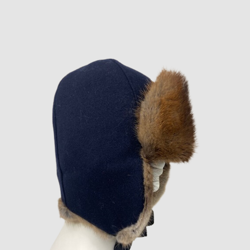 Men's Natural Muskrat Hat - Melton Fabric Crown