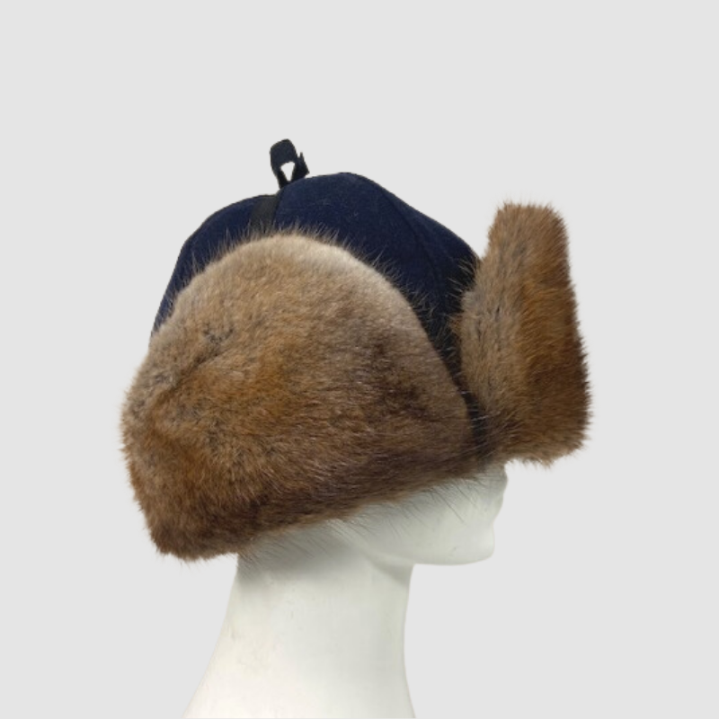 Men's Natural Muskrat Hat - Melton Fabric Crown
