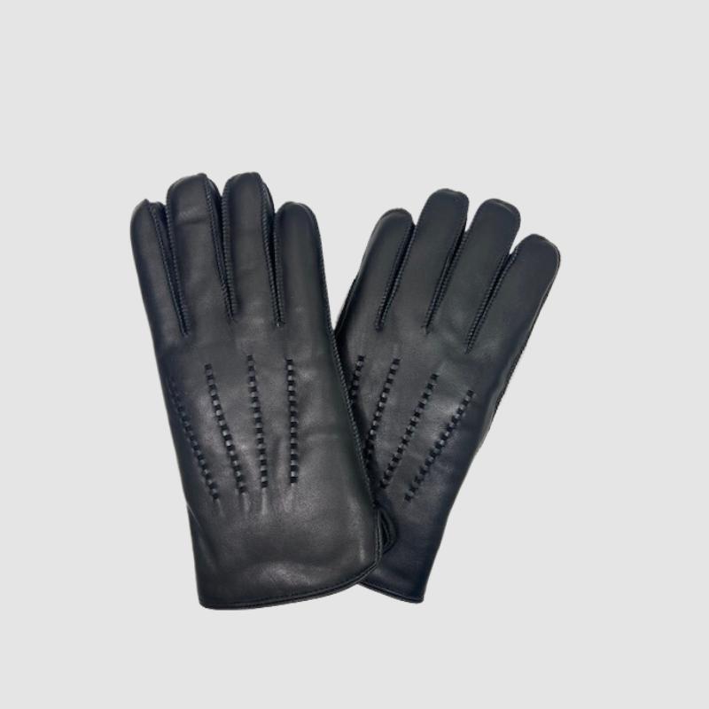 Men's Sheepskin Lined Black Leather Gloves
