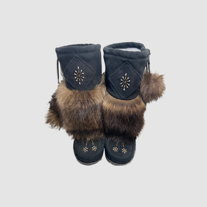 Mukluk Boot with Raccoon Trim - Pom Poms
