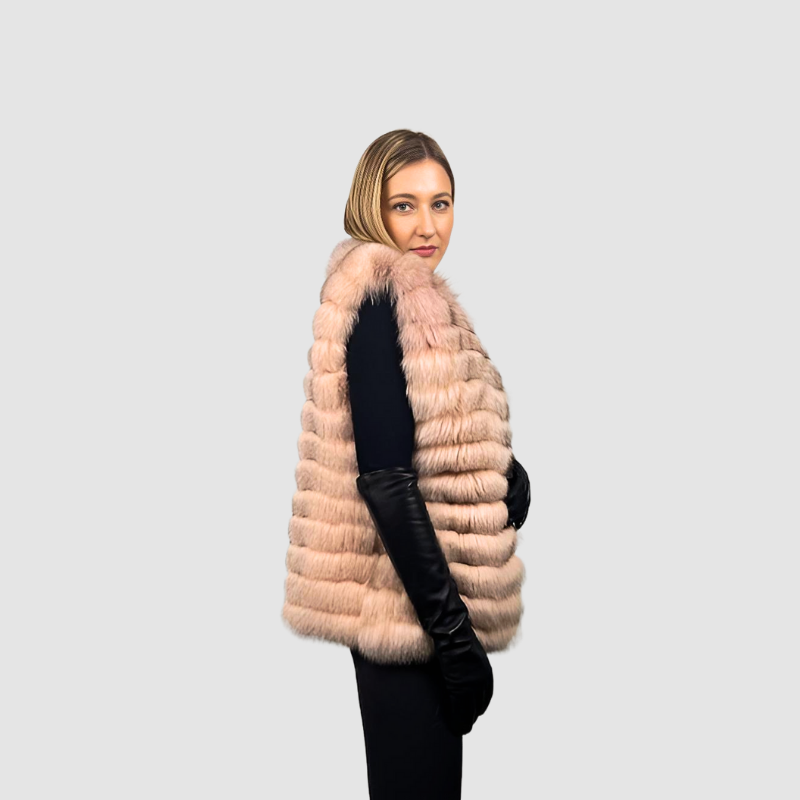 Natural Blue Fox Vest-Dyed Pink