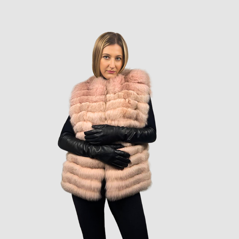 Natural Blue Fox Vest-Dyed Pink