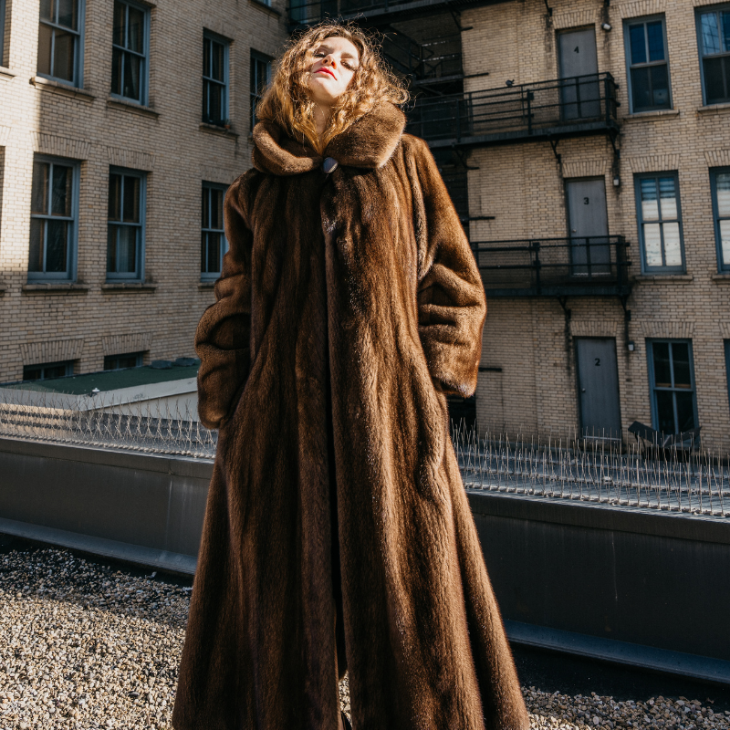Natural Demi Buff Hooded Mink Coat