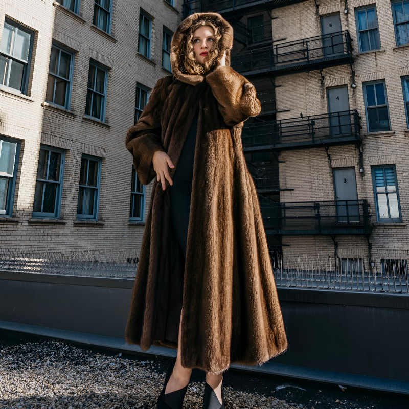 Natural Demi Buff Hooded Mink Coat