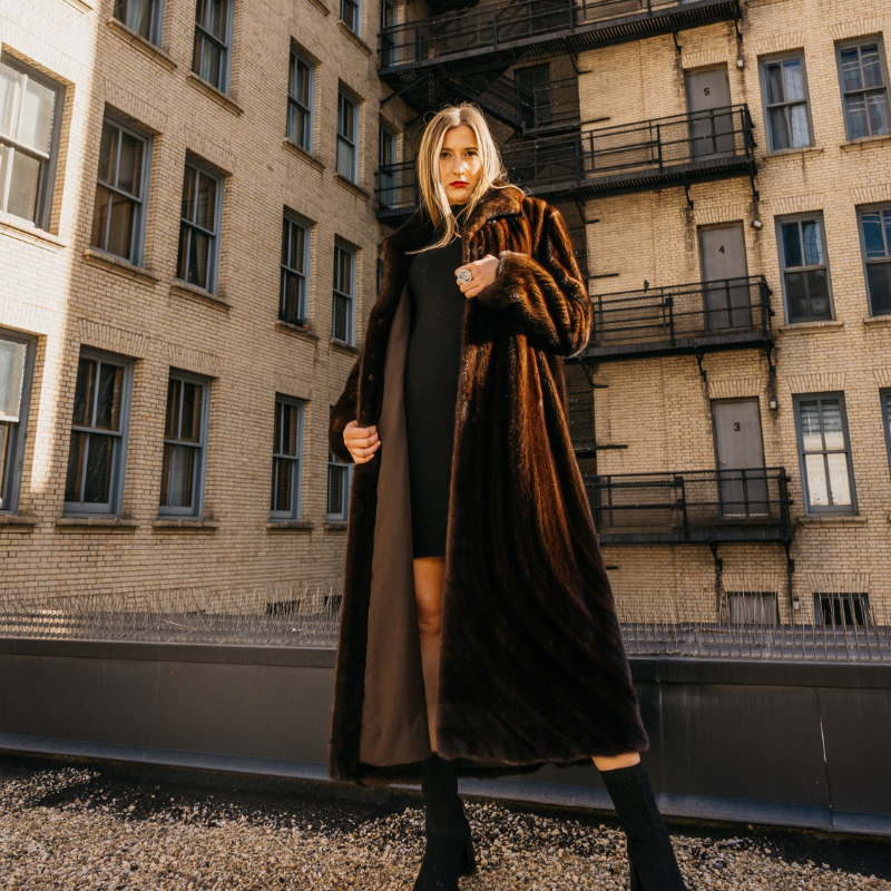 Natural Mahogany Directional Female Mink Coat