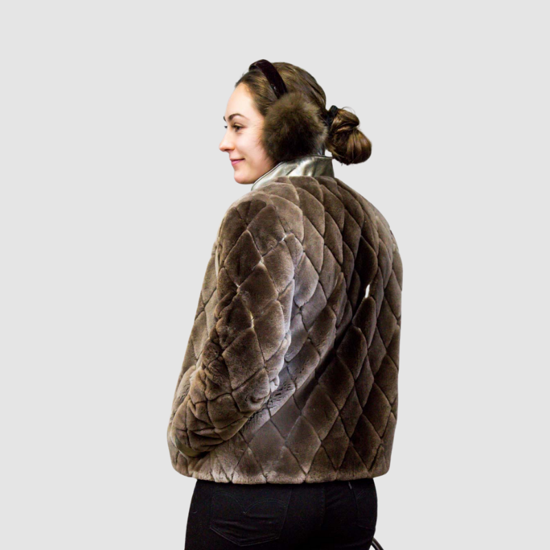 Natural Sheared Beaver Jacket - Leather Inserts