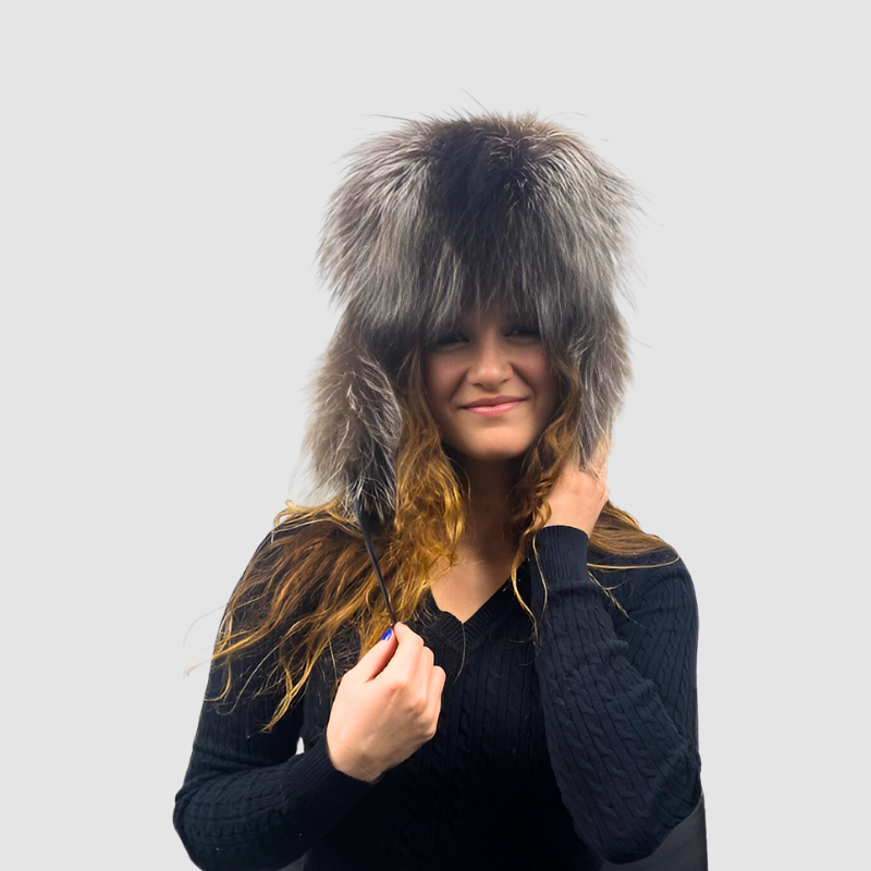 Natural Silver Fox Aviator Style Hat