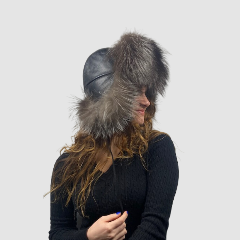 Natural Silver Fox Aviator Style Hat