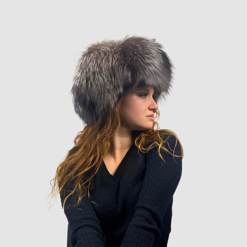 Natural Silver Fox Aviator Style Hat
