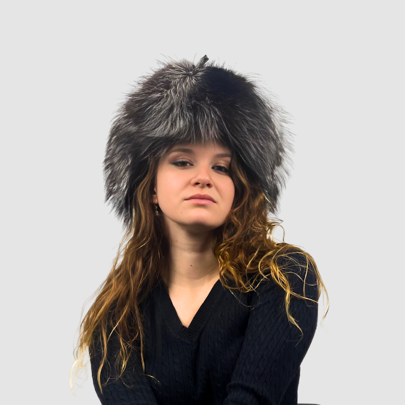 Natural Silver Fox Aviator Style Hat