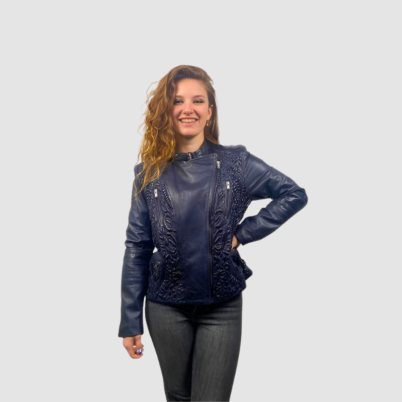 Navy Leather Jacket Quilted