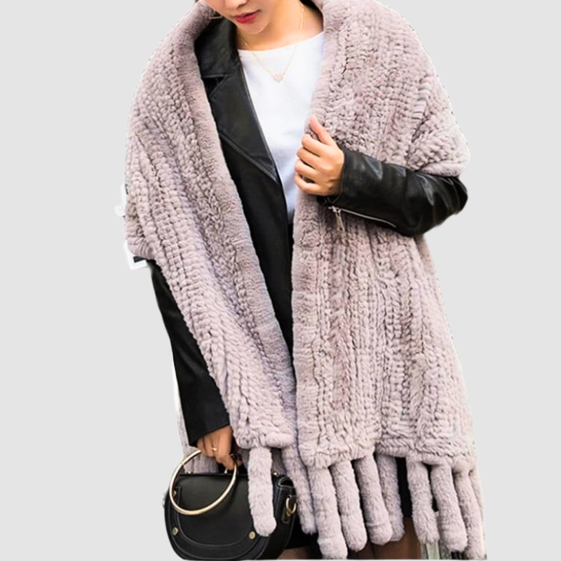 Rex Knit Rabbit Large Scarf Shawl with Fringes
