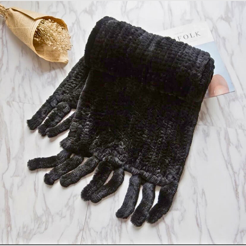 Rex Knit Rabbit Large Scarf Shawl with Fringes